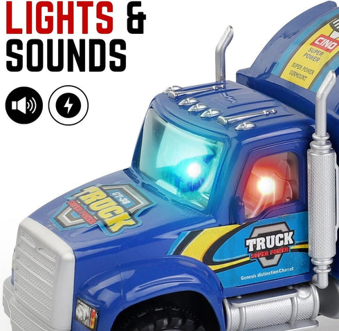 Auto Hauler Big Rig Toy Semi Truck Car Carrier 1:48 Scale with 4 ATVs Dirt Bike (Assorted Colors)