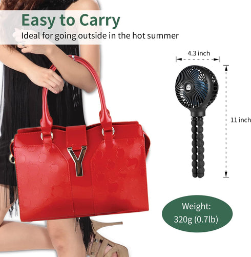 snawowo Mini Handheld Personal Portable Fan, Baby Stroller Fan, Car Seat Fan, USB or Battery Powered, with Flexible