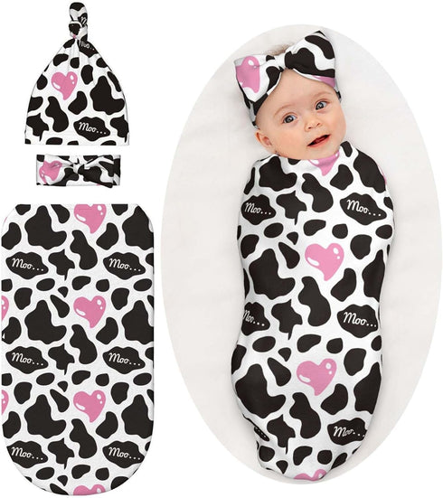 Osvbs Cow Print Pink Heart Baby Stuff Swaddle Blanket Wrap Baby Newborn Blanket