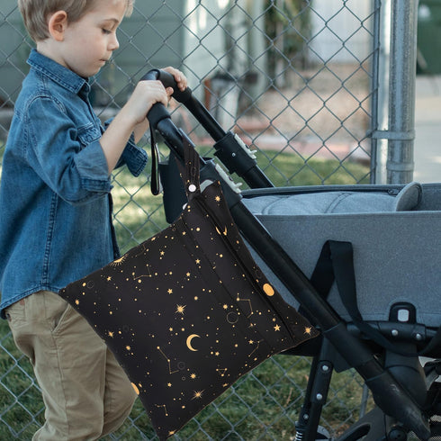 2pcs 2 Cloth Diaper Wet Dry Bags, Waterproof Reusable Wet Bag with Zipper Pockets & Handle, Washable Laundry Bags