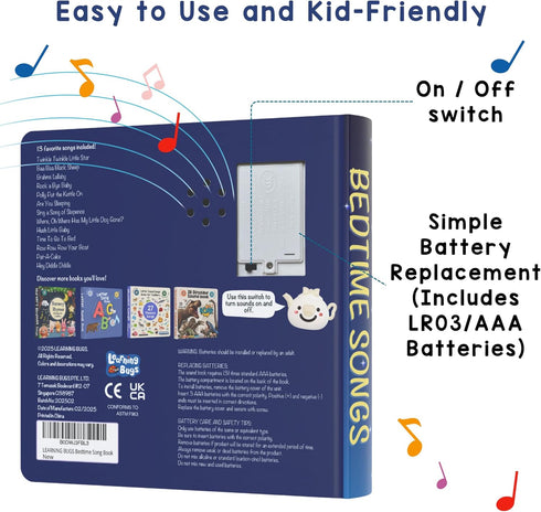 13 28-Button 1-3 LEARNING BUGS Bedtime Songs Timeless Lullabies for Little Ones, Musical Books for Toddlers, Music
