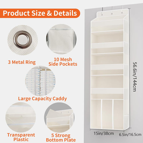 TAHAVICE 5-Tier 10 Closet Over The Door Organizer with Mesh Pockets | Large Capacity Hanging Storage for Baby Diapers