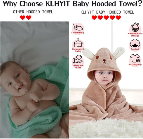 Baby Bath Towel with Hooded, 2 Pack Absorbent Soft Hooded Towel for Newborns, Unisex 31.5x31.5 in Bath Towel Set