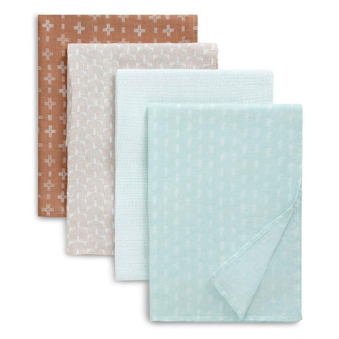 Delta Children 100% Cotton Muslin Baby Receiving Blankets, 47x47 Inches (Pack of 4), Neutral Boho
