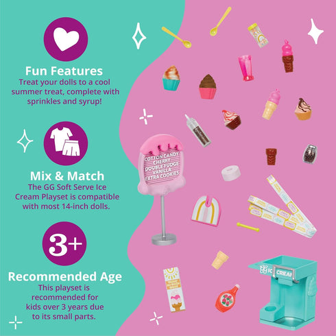 Glitter Girls Ice Cream Set - Accessories for 14-inch Dolls - Soft-Serve Machine, Cones, Syrup & Menu Stand
