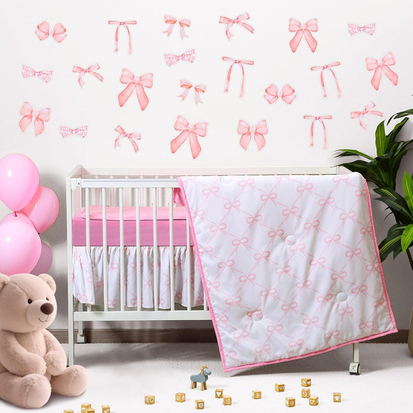 SmoothNovelty 5 Pcs Pink Bow Crib Bedding Set Include Print Crib Sheets