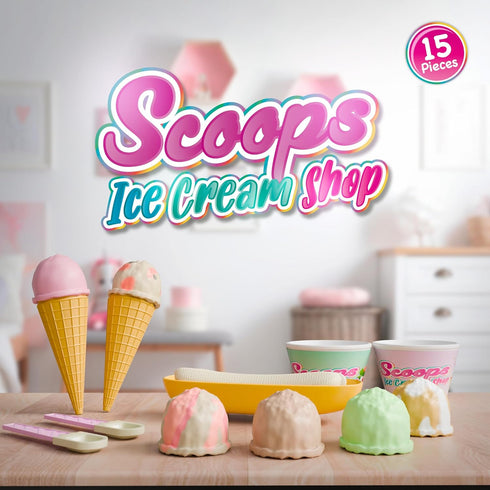 Lollipop Kids Ice Cream Scoop Toy Set, Interactive Ice Cream Maker for Toddlers, 15 Pieces Imaginative Play