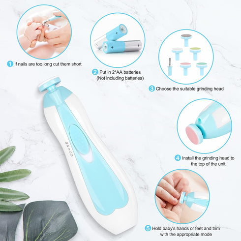 6 1 Trimmer Electric Nail File Drill for Baby No Sharp Claws Hurt, in Safety Cutter Clipper for Toes and Fingers (Blue)