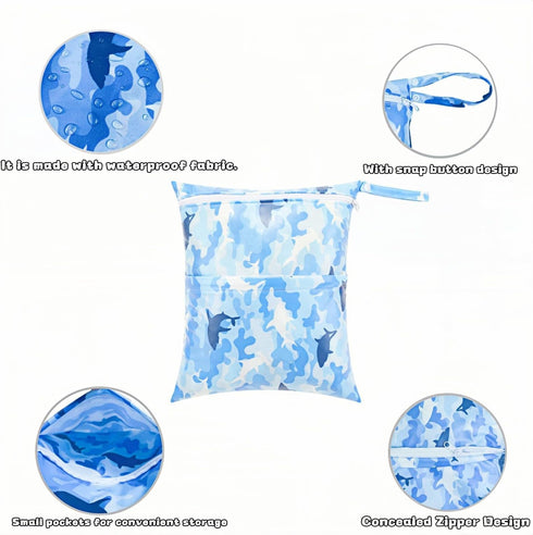 TSD 2-Pack Baby Wet Dry Bags Waterproof Reusable Diaper Bags with Two Zippered Pockets Travel Beach Pool Gym and Yoga
