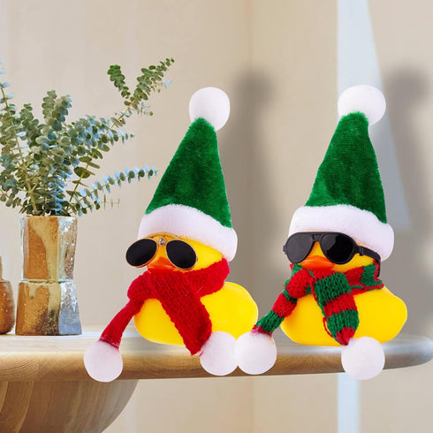 Christmas Rubber Ducks Car Ornaments, Mini Yellow Duck Dashboard Decorations with Hat, Scarf, Sunglasses - 2 Inches (C5)
