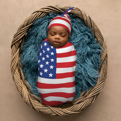 Sets American Flag Newborn Swaddle Blankets Hat Soft Baby Receiving Blanket Swaddle Sack for Baby Shower Infant Boy
