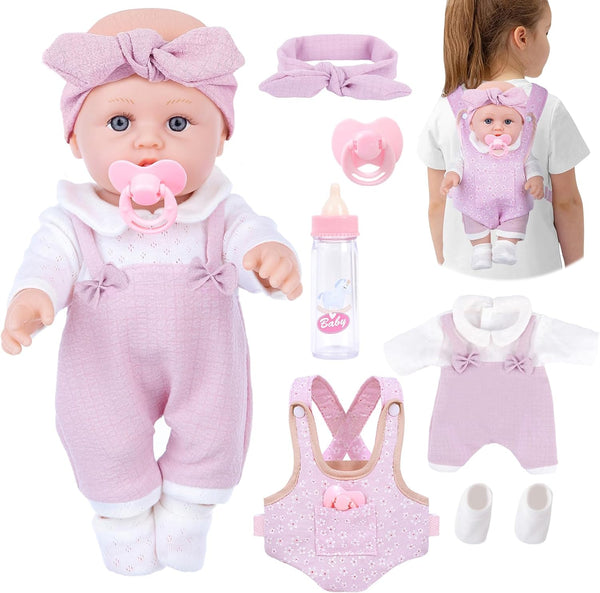 BDDOLL 12'' Baby Doll Playset with Clothes and Dolls Carrier Accessories Included Baby