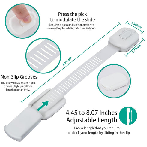 6 Pack Vmaisi Multi-Use Adhesive Straps - Childproofing Cabinet Latches for Drawers, Fridge, Toilet Seat (White)