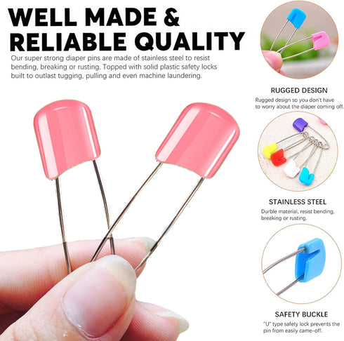 Lxnoap 10-Pack Stainless Steel Baby Safety Pins (Pink)