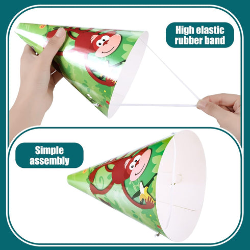 30 Pcs Animal Party Hats for Kids Safari Birthday Cone Hats for Jungle Zoo Birthday Party Supplies