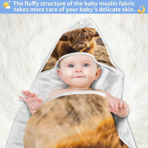 YETTASBIN 30 30 Inch Highland Cow Baby Towel, Ultra Soft Absorbent Cotton Baby Hooded Bath Towel for Newborn Baby Boy