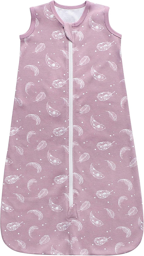 Owlivia Organic Cotton Baby Sleep Sack, 2-Way Zipper Wearable Blanket, Unisex (Feather Mauve, 3-12 Months)