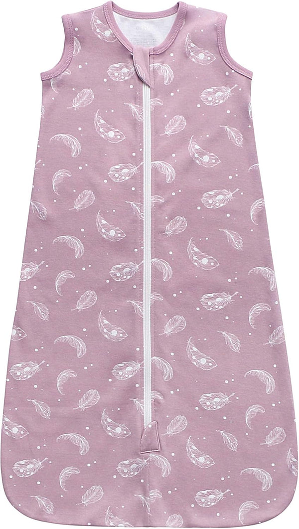 Owlivia Organic Cotton Baby Sleep Sack, 2-Way Zipper Wearable Blanket, Unisex (Feather Mauve, 3-12 Months)