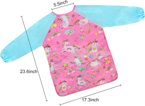 Bassion Smocks for Kids, Toddler Art Smock Waterproof Long Sleeve with 3 Pockets for Age 2-6 Years