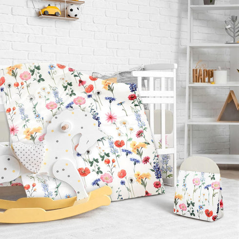 4 Set Oudain Piece Spring Flower Crib Bedding Including Spring Wild Flower Crib Skirt, Blanket, Sheet and Diaper