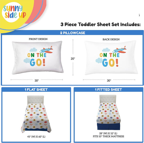 Set 3 Set Sunny Side Up On The Go Toddler Sheet - Piece Toddler Bedding Includes Pillow Cover - Super Soft Microfiber