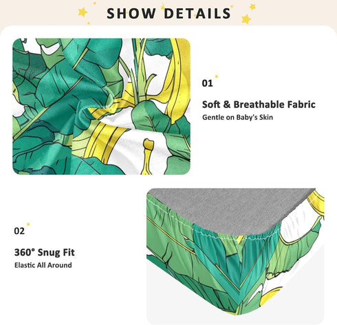 Bseiialft 52 28 Banana Leaves Tropical Crib Sheets for Boys Girls Soft and Breathable Cotton Baby Sheets for Standard