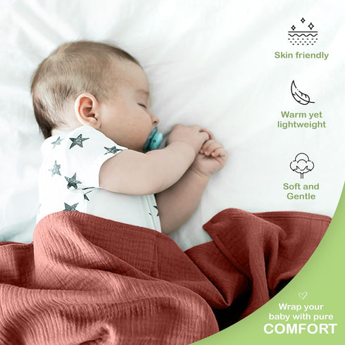 100% 47 47 Inch Cozy Organic Cotton Muslin Baby Blanket - x Breathable Swaddle Blankets, Hypoallergenic Double-Layer