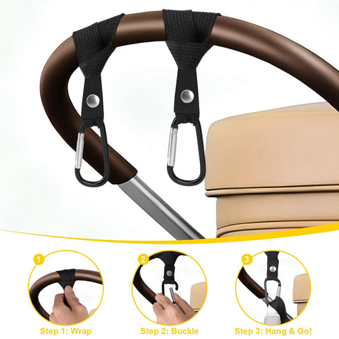 LenDLY 4-Pack 2.48" Backpacks Baby Stroller Hooks for Bags - Heavy Duty Universal Carabiner Clips with Reinforced Rope