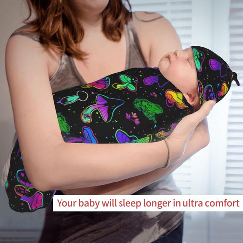 DTYYFBSN Personality Mushroom Newborn Swaddling Blanket Beanie Hat Funny Blanket Sleeping Bag New Born Sleep Sacks
