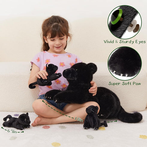 Babies,18'' 4 Packs MorisMos Black Plush Panther Stuffed Animal with Big Mama and Baby Stuffed Panther Toys for Kids