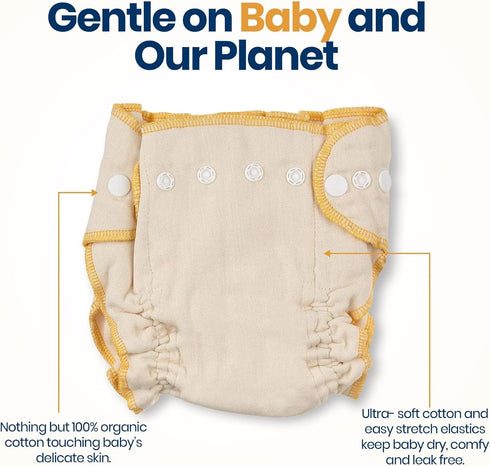 100% 6 Pack 14-23 lbs) Linteum Textile Fitted Cloth Diapers with Snap Closures Cotton, Adjustable Snaps, Removable