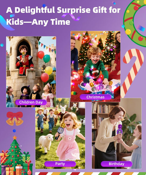 Qnxoat r 2-12 1) Bluetooth Karaoke Microphone Toy for Kids - Mini Portable Speaker with LED Lights, Wireless Pairing