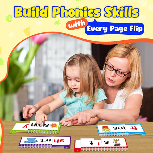 Edulok 40 Read and Rhyme Flip Books,Phonics Word Family Build Book Learn to Read Phonics Flash Cards,Sight Words Flash