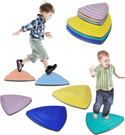 Non-Slip Stepping Stones for Kids, 6 Pcs Macaron Balance River Stones for Indoor & Outdoor Obstacle Courses, Sensory
