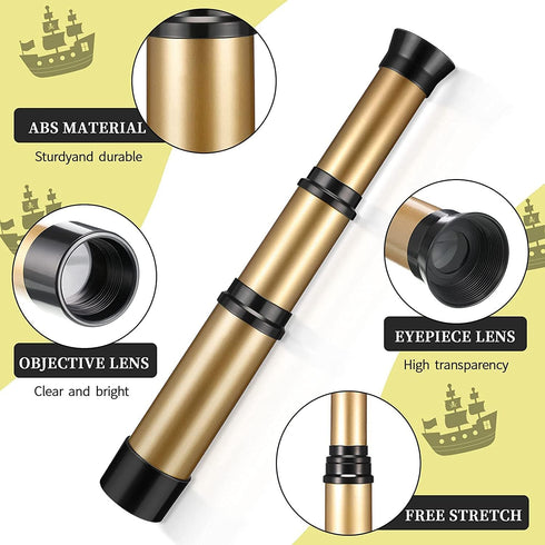 Aubric 4pcs Pack Kids Pirate Telescope & Compass Toy Kits Plastic Collapsible Handheld Retro Telescope Spyglass