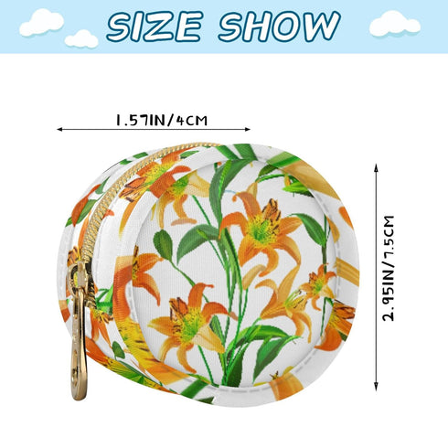 PYBUG Orange Lily Round Pacifier Storage Case, Polyester & TPU Lined with Hook Buckle, Pacifier Container Box for Baby