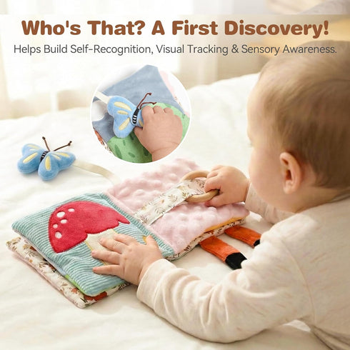 0-12 Tummy Montessori Soft Baby Book - Sensory Book for Babies Months with Crinkle Paper, Touch & Feel Textures, Baby