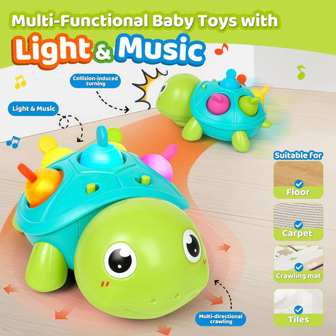 6-12Months, Tummy 0-1 TSYAN Baby Toys Musical Turtle Crawling Infant Toys, Time & Infant Toys with Light & Sound,Early