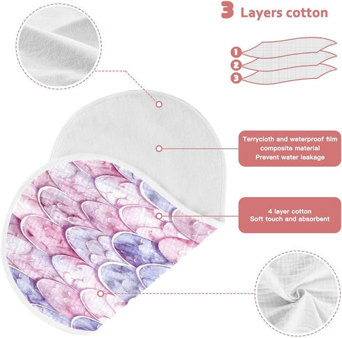 YETTASBIN Mermaid Scale Muslin Baby Burp Cloth, Super Soft Absorbent Cotton Burp Rag Baby Bibs Feeding Cloth