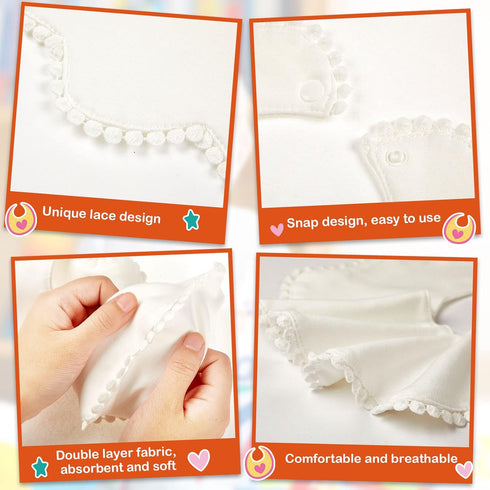 4 Pieces White Bandana Bibs for Baby Girl, Muslin Bibs Set for Teething Toddler