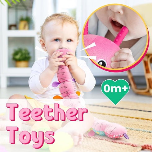 Baby Toys Musical Caterpillar - Soft Sensory Stuffed Animal Toys with Crinkle and Rattles, Pink