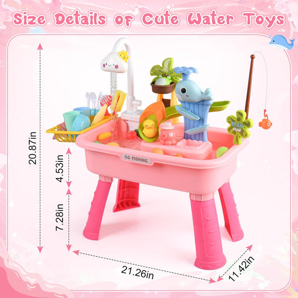 Ploomi 3+ Upgraded Toddler Sand Water Table Toy with Electric Water Pump, Kids Sand Water with Faucet/Play Food