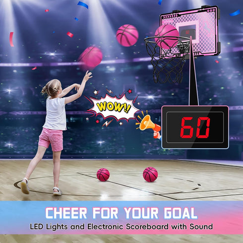 Mini Indoor Basketball Hoop with LED Light & Electronic Scoreboard, Over The Door Unicorn Toy Gifts for Kids