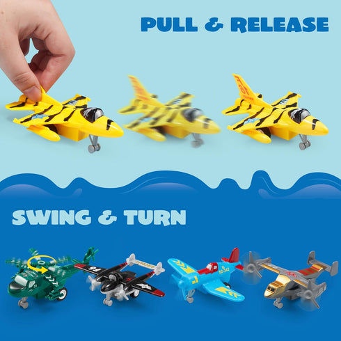16 Playset, 3+ JOYIN Pcs Pull Back Airplane Toys, Boys Plane Aircraft Incl Helicopter, Fighter, Bomber, Gifts