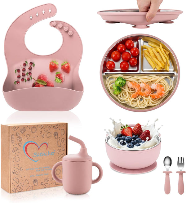 Bathchef Toddler Plates and Bowls Set Stainless Steel - Baby Feeding Set Strong