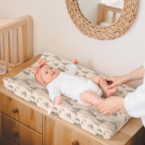 2-Pack lulumoon Muslin Changing Pad Cover: Soft Breathable Cotton Boho Forest Print for Baby Boys - Nursery & Baby