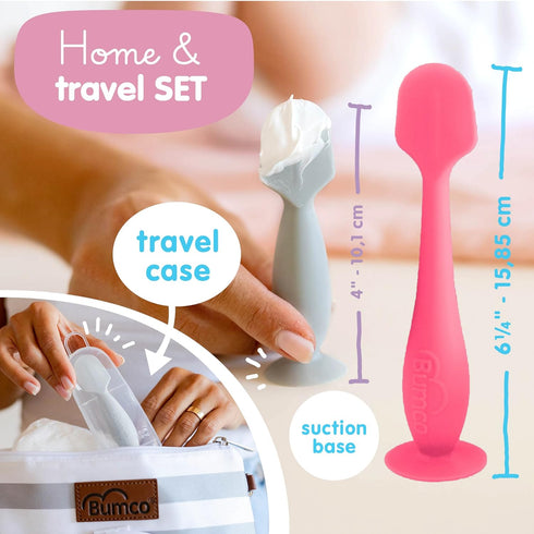 Bumco Baby Bum Brush + Mini Diaper Cream Spatula with Case, BPA-Free Soft Applicator, Mom-Invented Diaper Bag Essential