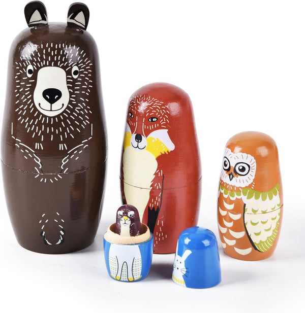 Nesting Dolls, 5Pcs 6" Tall Russian Nesting Dolls, Handmade Matryoshka for Kids,