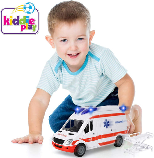 Set Kiddie Play Ambulance Toy with Lights and Sound Friction Powered Emergency & Rescue Vehicle Doors That Open and a