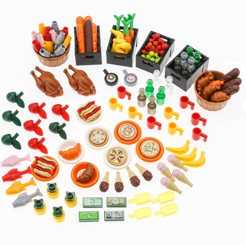 188pcs Set, City Food Bricks Picnic Toys Friends Kitchen Fram Restaurant DIY Pieces Parts Ice-Cream-Cupcakes